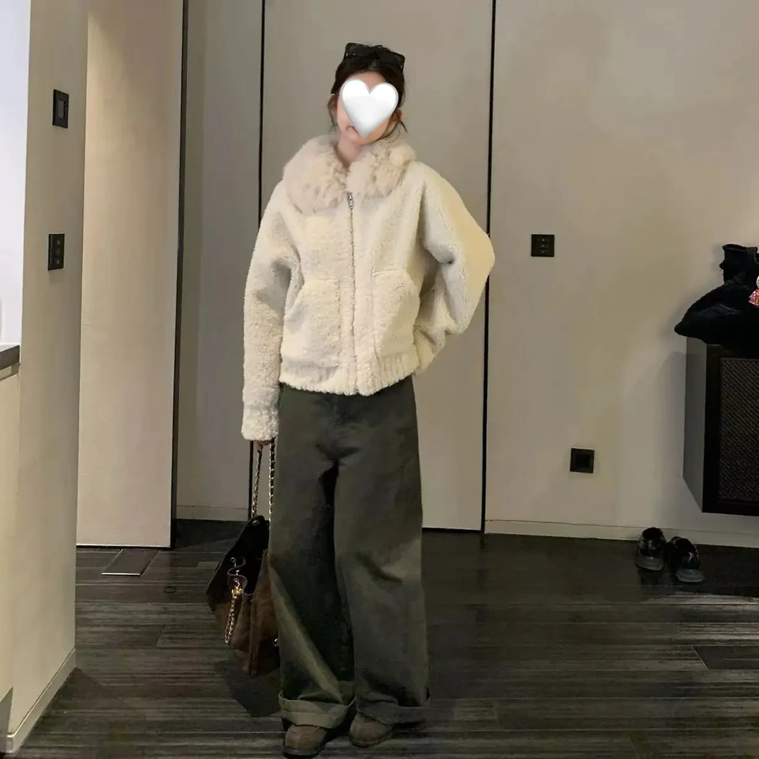 冬日暖绒 2025冬季新款毛领保暖厚款韩系皮毛一体显瘦毛毛外套女