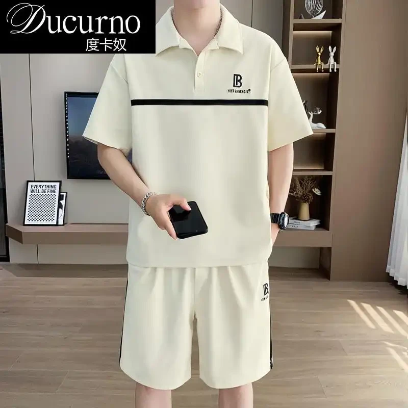 夏季新款休闲套装男士冰丝高级感Polo衫短袖短裤搭配一套夏装百搭