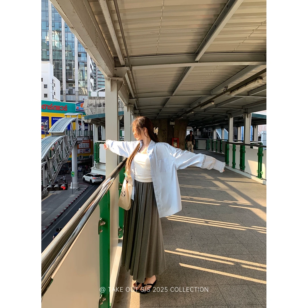 外卖到了【清冷美人】灰色百褶A字裙春秋垂感显瘦半身裙WM4LSR10