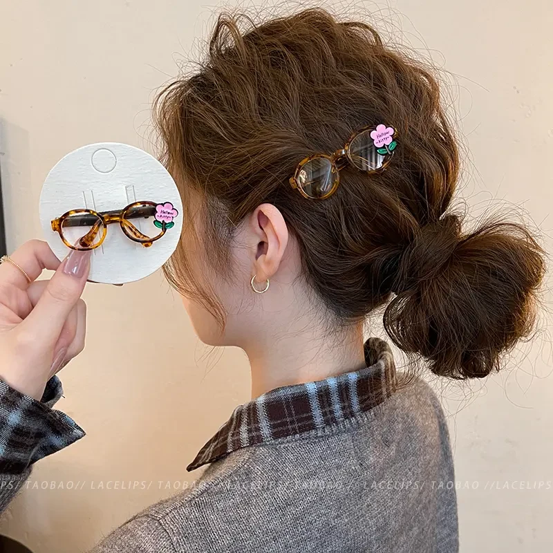 2025新款发夹女可爱百搭花朵眼镜边夹前额刘海夹子一字夹发卡发饰