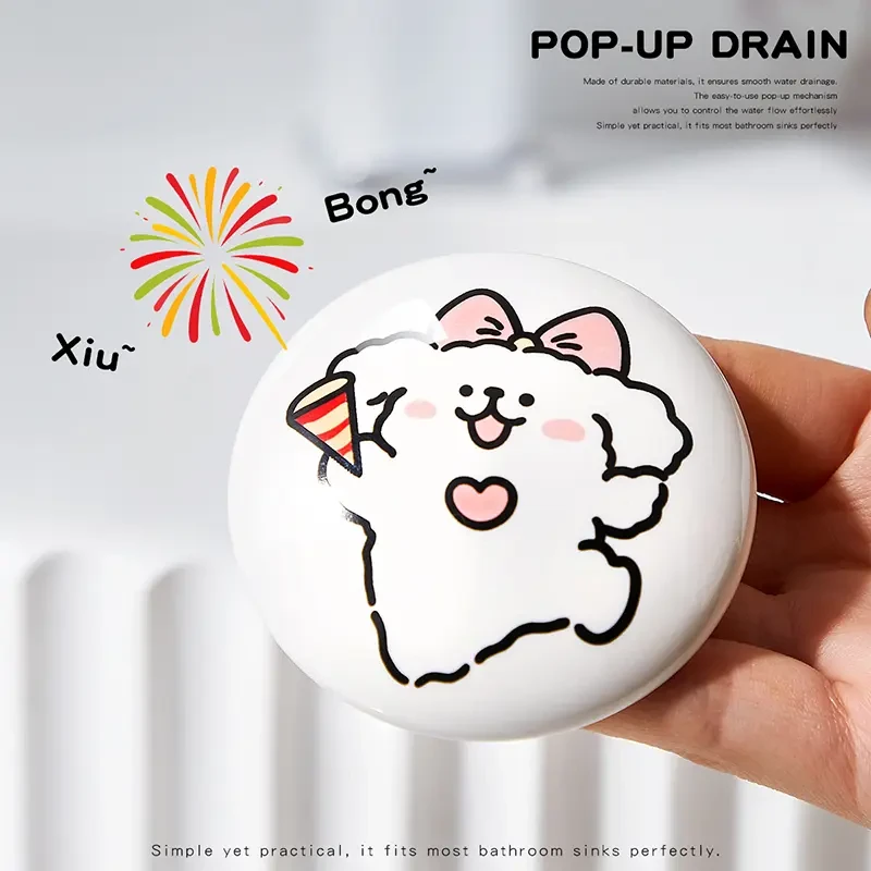 可爱小狗陶瓷洗脸盆卫生间洗手池堵水漏水塞下水器创意弹跳芯E317
