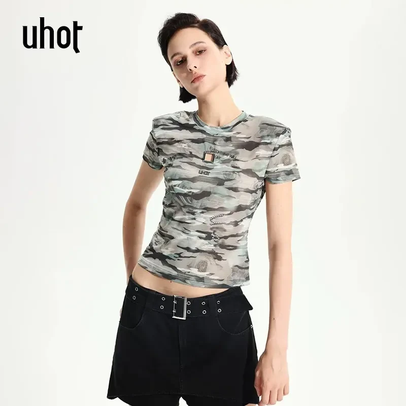 UHOT诱货迷彩玫瑰印花针织上衣女时尚2025夏季新款 UWWR4N241