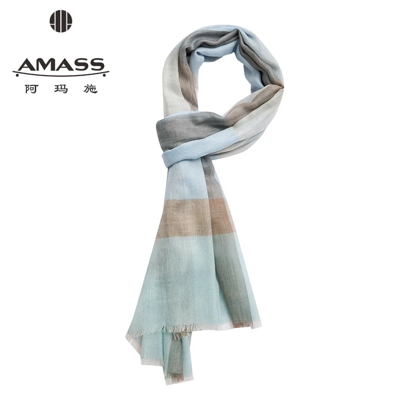 AMASS/阿玛施 新款时尚百搭薄款轻盈简约格纹羊毛围巾配饰580048