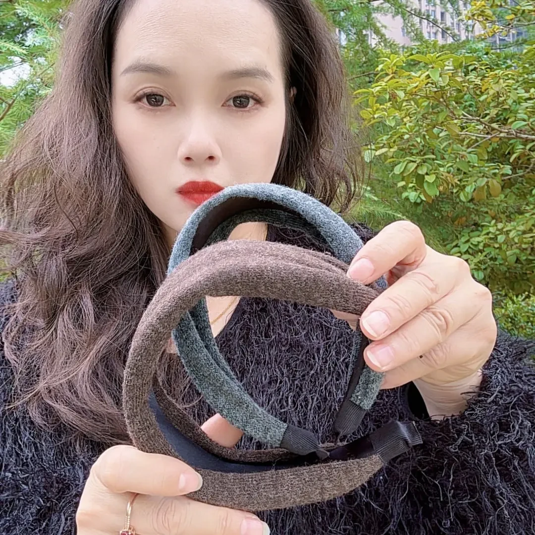 纯色羊毛线宽边发箍发捆发卡秋冬时尚新款针织复古头箍发饰