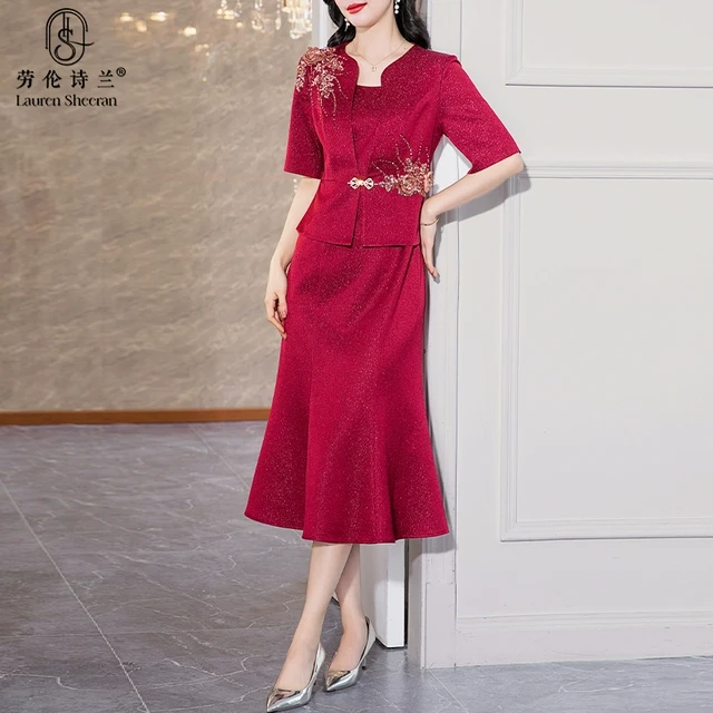 红色喜婆婆婚宴装晚礼服裙2025新款年轻妈妈婚礼高贵洋气鱼尾高端