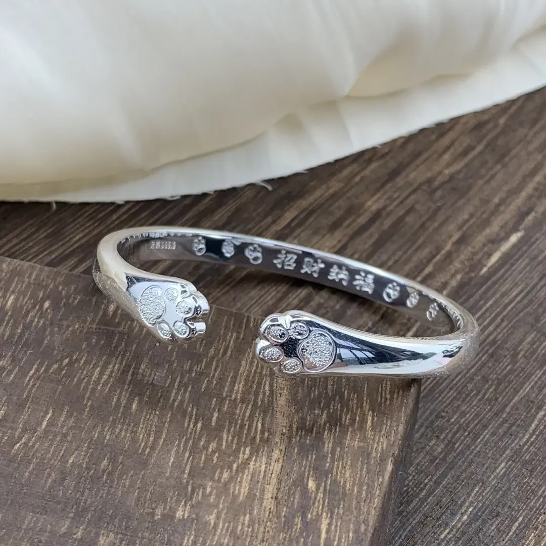 足银手镯 【C46】猫爪招财纳福手镯可爱精致时尚轻奢个性实