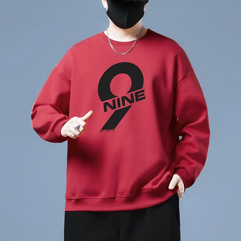 红色大码卫衣男士秋季新款圆领长袖宽松加大加肥潮流百搭休闲上衣
