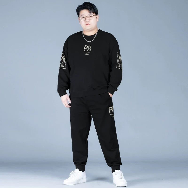 大码卫衣套装男宽松男士时尚潮流加绒休闲运动服2025新款胖子秋冬