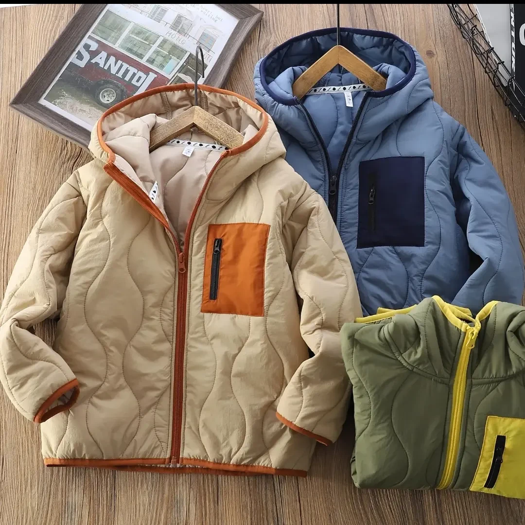 男童加棉连帽外套25年冬款保暖防风棉服中大童拉链外套