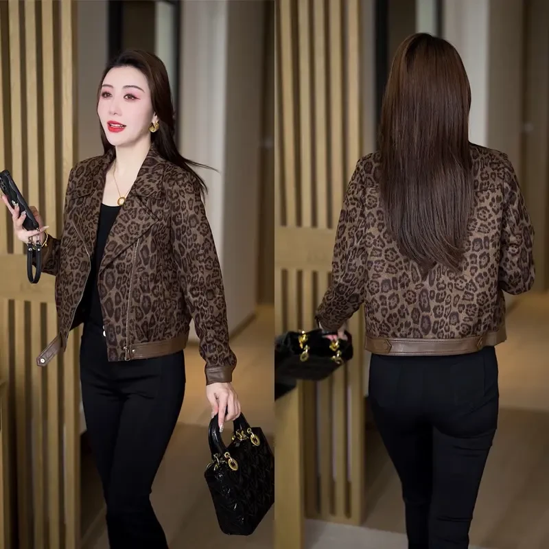 2025春秋新款外套复古小个子豹纹上衣休闲百搭显瘦长袖短外套女