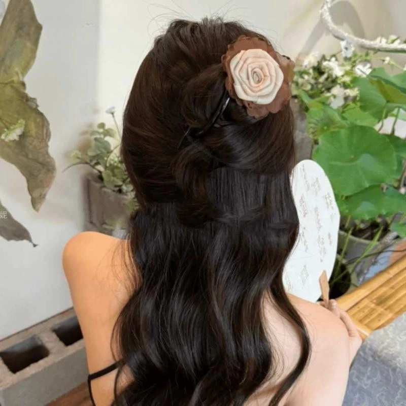 新款夏日亚克力玫瑰花大号网红后脑勺半扎头发饰女