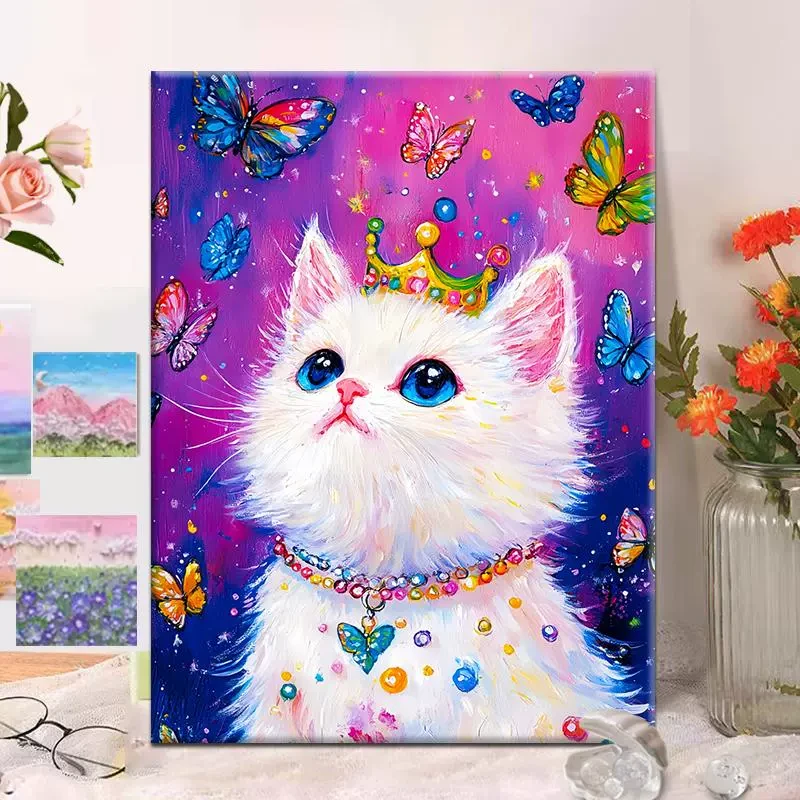 蝴蝶猫咪 diy数字油画2024新款丙烯画手工填充填色丙烯油彩画