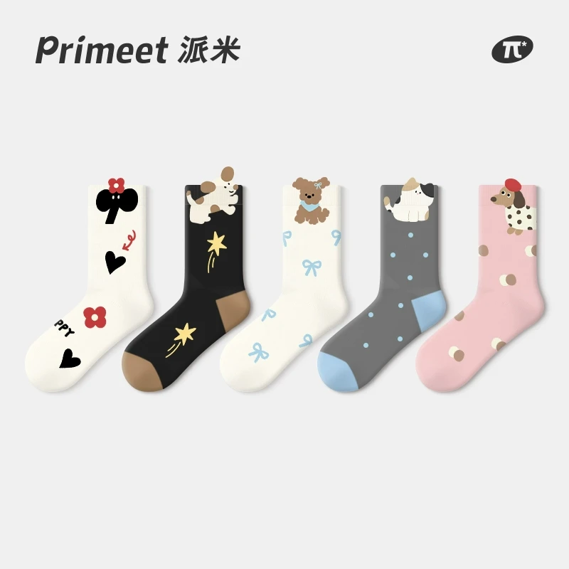 Primeet派米袜子女中筒袜秋冬季棉长筒波点可爱女袜冬天长袜潮