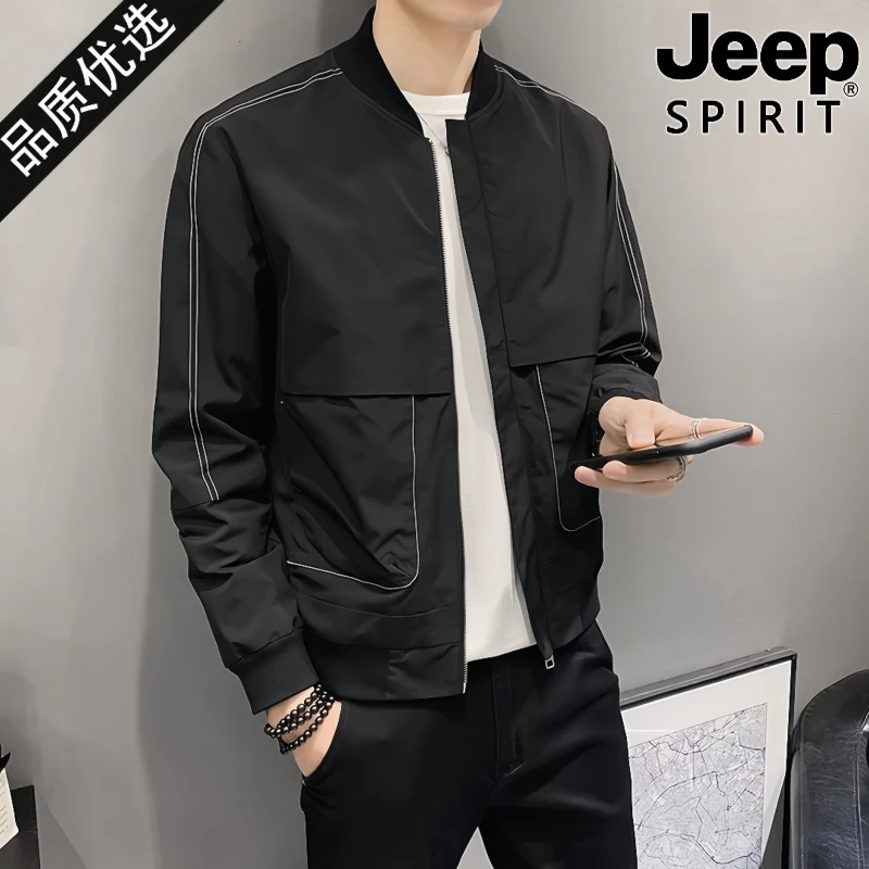 JEEPSPIRIT吉普春季男士外套潮牌新款休闲薄款棒球服修身帅气夹克