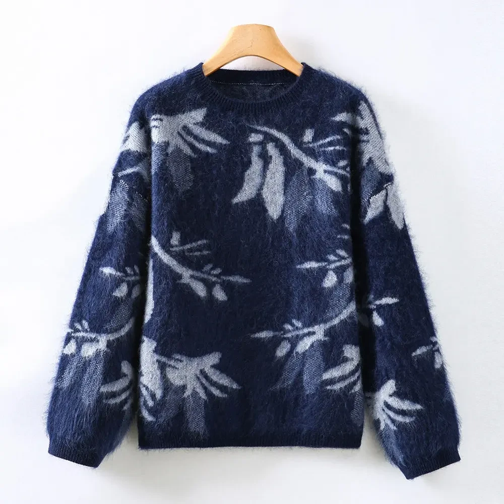 西西专属圆领宽松毛针织衫慵懒风女套头外穿上衣针织羊毛拉毛工艺