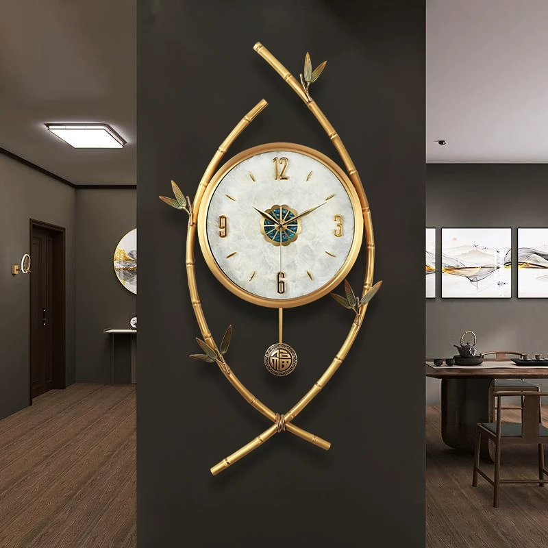 节节高升新中式钟表黄铜挂钟客厅家用2025新款高级时钟挂墙石英钟