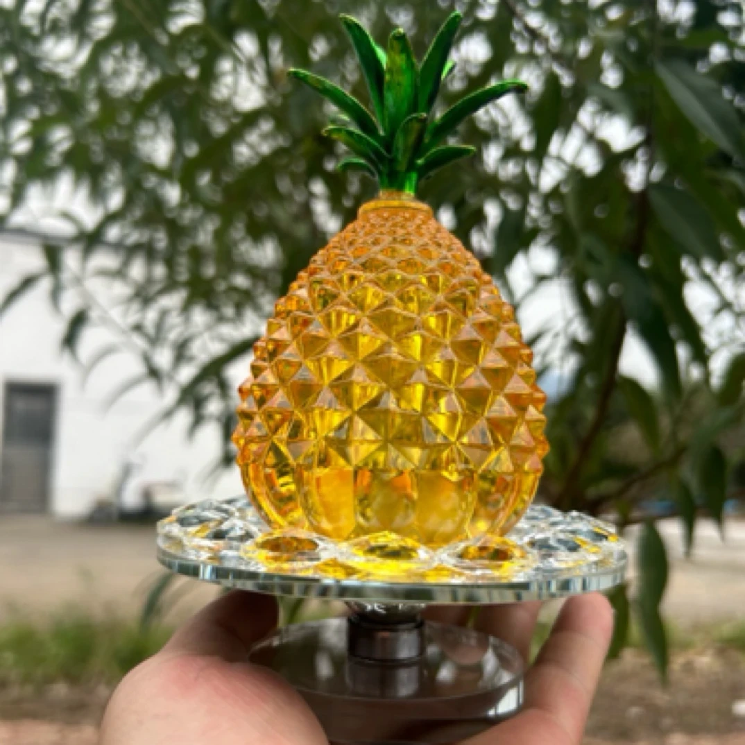 新款旋转k9水晶工艺品菠萝客厅酒柜招财摆件凤梨轻奢家居摆件桌面