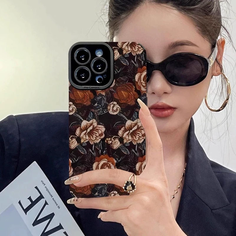 复古油画花朵适用苹果16promax手机壳新款iphone15pro保护14pro全
