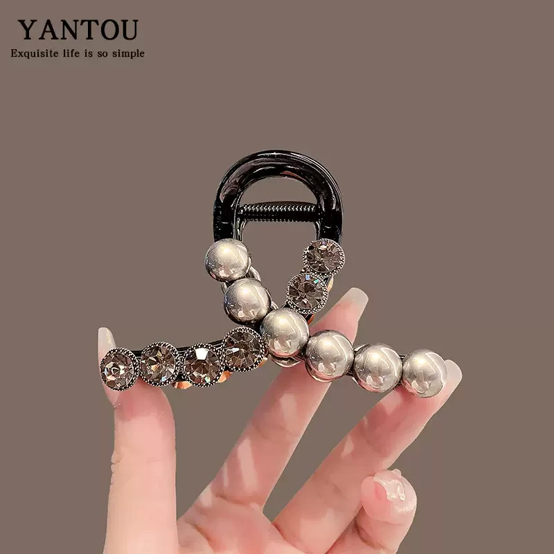 轻奢气质闪钻灰色鲨鱼夹精致简约抓夹后脑勺发抓优雅盘发头饰发卡