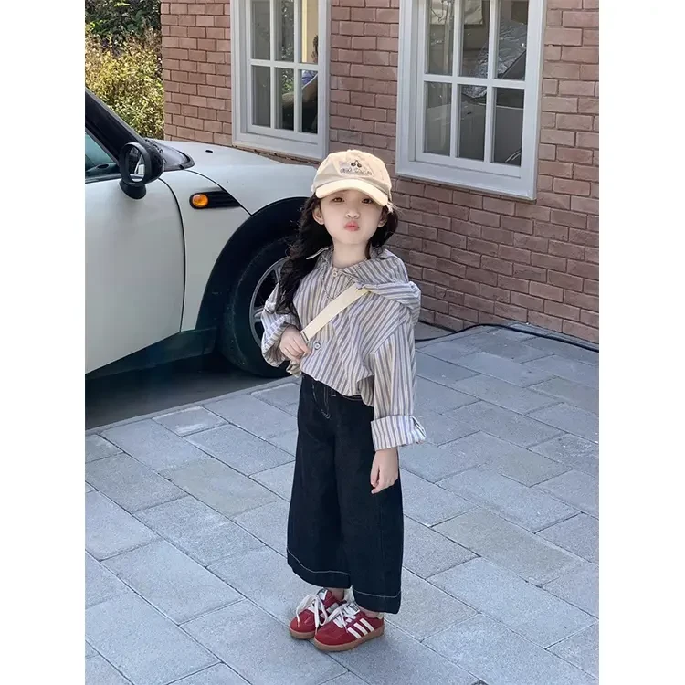 女童套装春季2025新款儿童开春格子衬衫上衣女宝宝时尚直筒牛仔裤