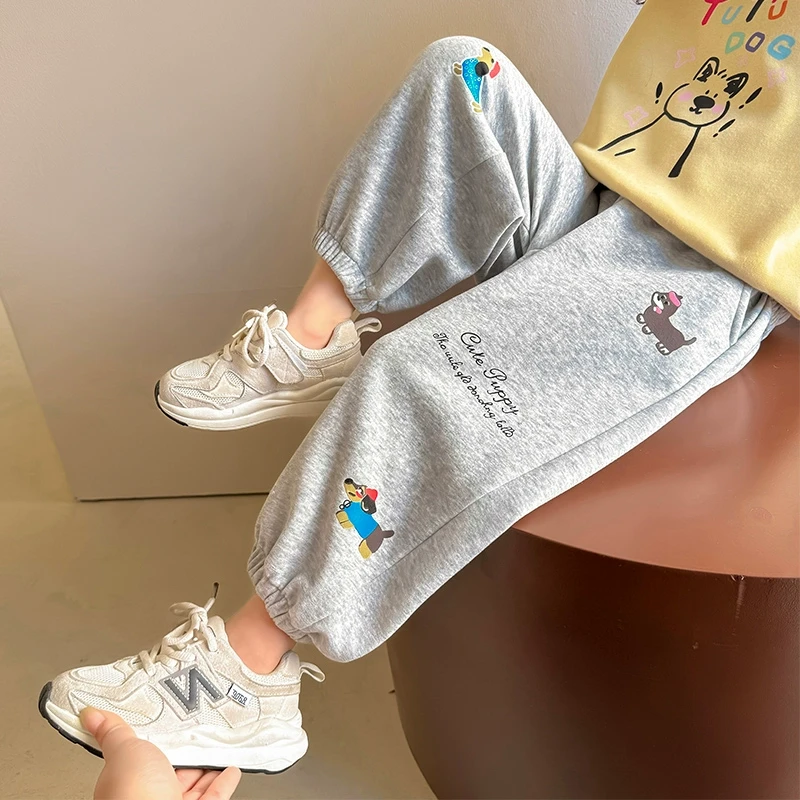 女童休闲裤春秋款2025新款儿童春季卫裤小狗女孩宝宝春装运动裤子