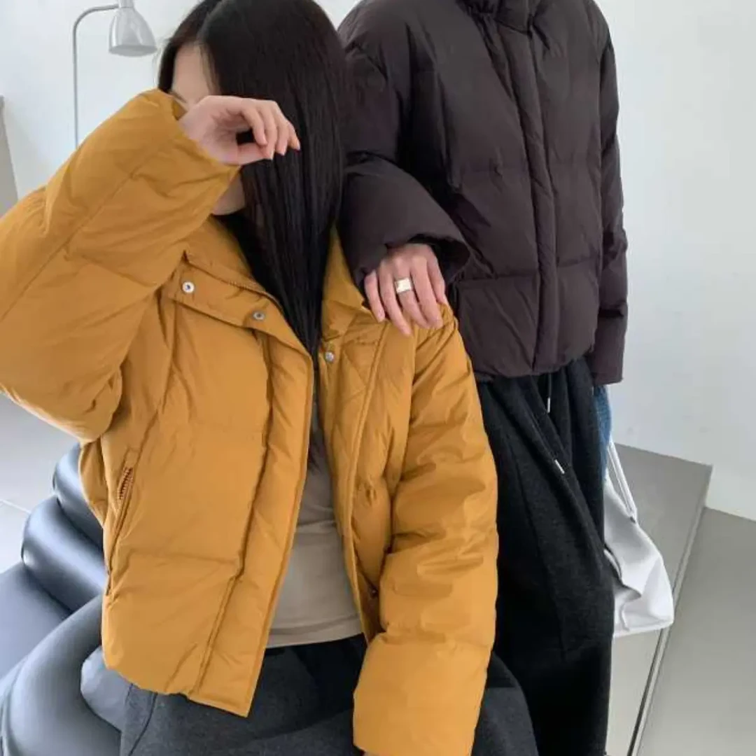 MANNI冬季新款立领短款韩版宽松加厚白鸭绒保暖羽绒服8072