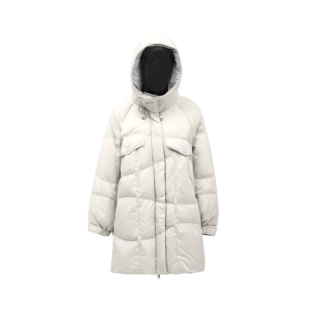 【极简女神】 90白鸭绒羽绒服口袋立体线条感不对称女Z210109