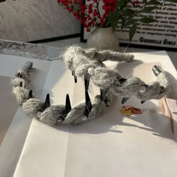 韩系秋冬毛线针织镶钻发箍女气质高颅顶带齿防滑头箍外戴发卡头饰