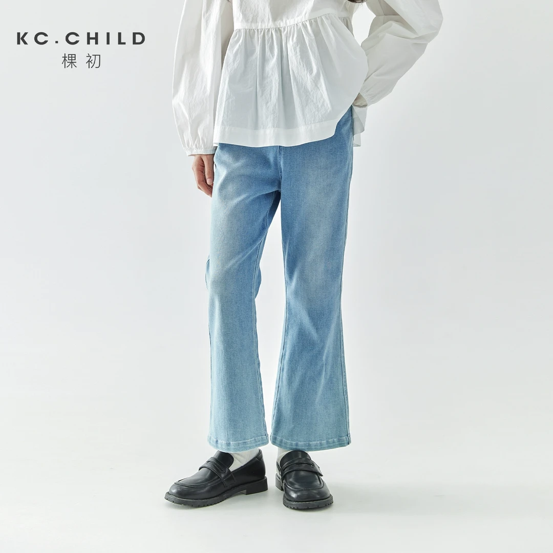 棵初2025年春季新款童装浅色微喇牛仔裤中大童复古弹力九分裤
