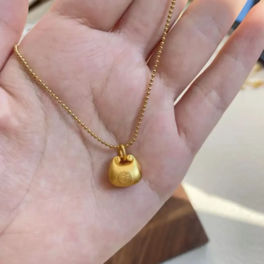 钛钢项链 米珠链条小胖福精美百搭坠链精致磨砂素款轻奢时尚