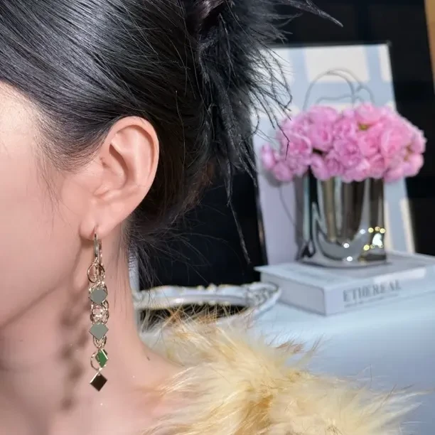 铜合金仿珍珠耳饰  【074】 秋冬菱形流苏耳环轻奢高级感显脸小百搭