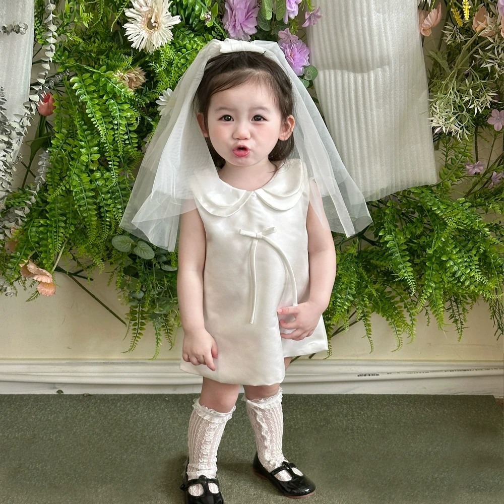 Fadobaby女童生日礼服裙子夏装白色气质背心裙宝宝周岁宴裙公主裙