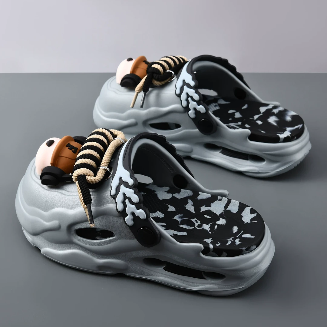 洞洞鞋男款耳机狗踩屎感厚底夏季外穿百搭增高情侣沙滩包头凉拖鞋