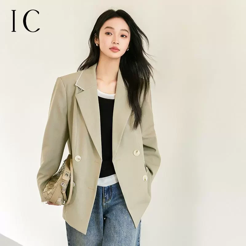 IC 休闲拼接风西装外套女2025新款春季通勤高级设计感气质短外套