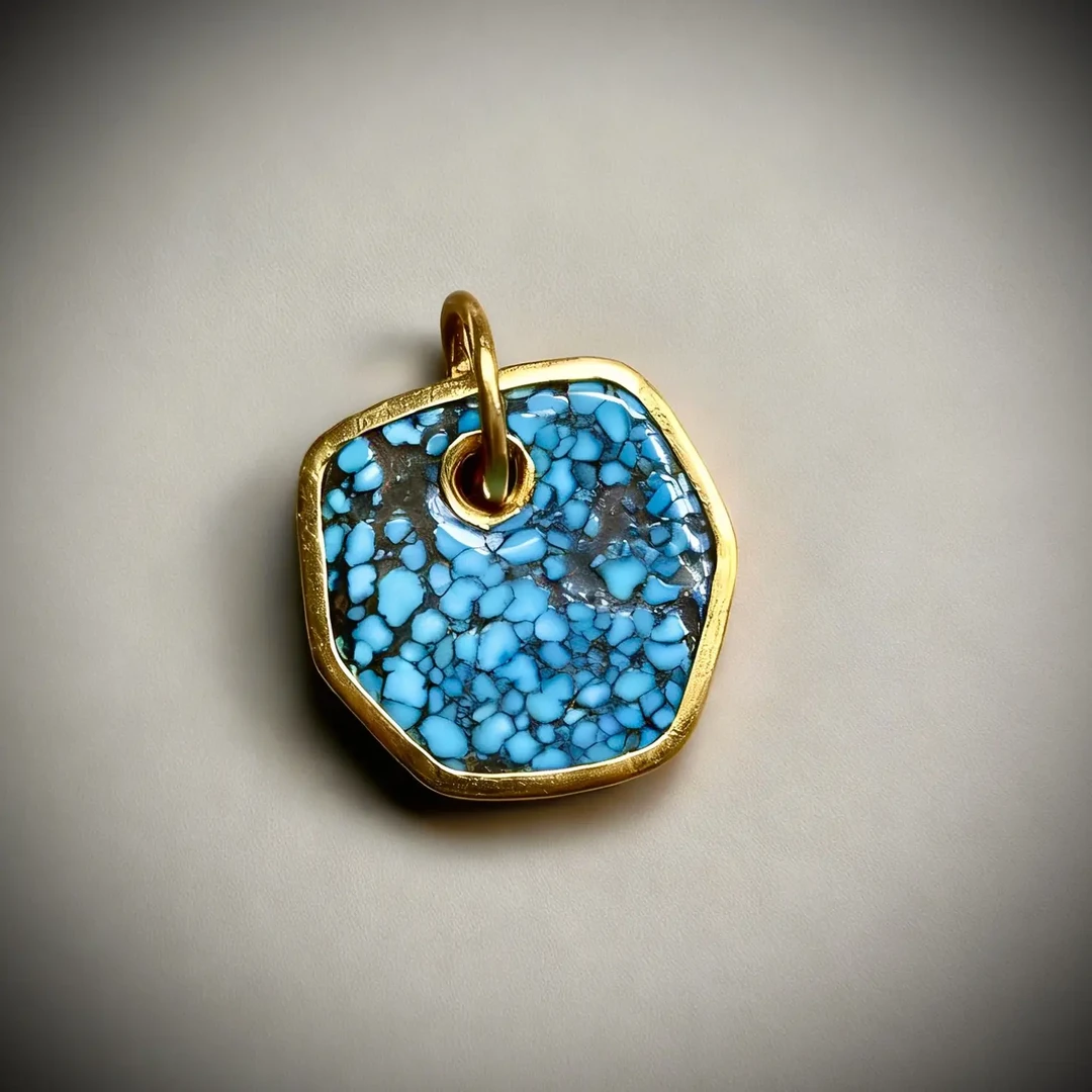 原矿绿松石网花吊坠  足金18.7/23.3