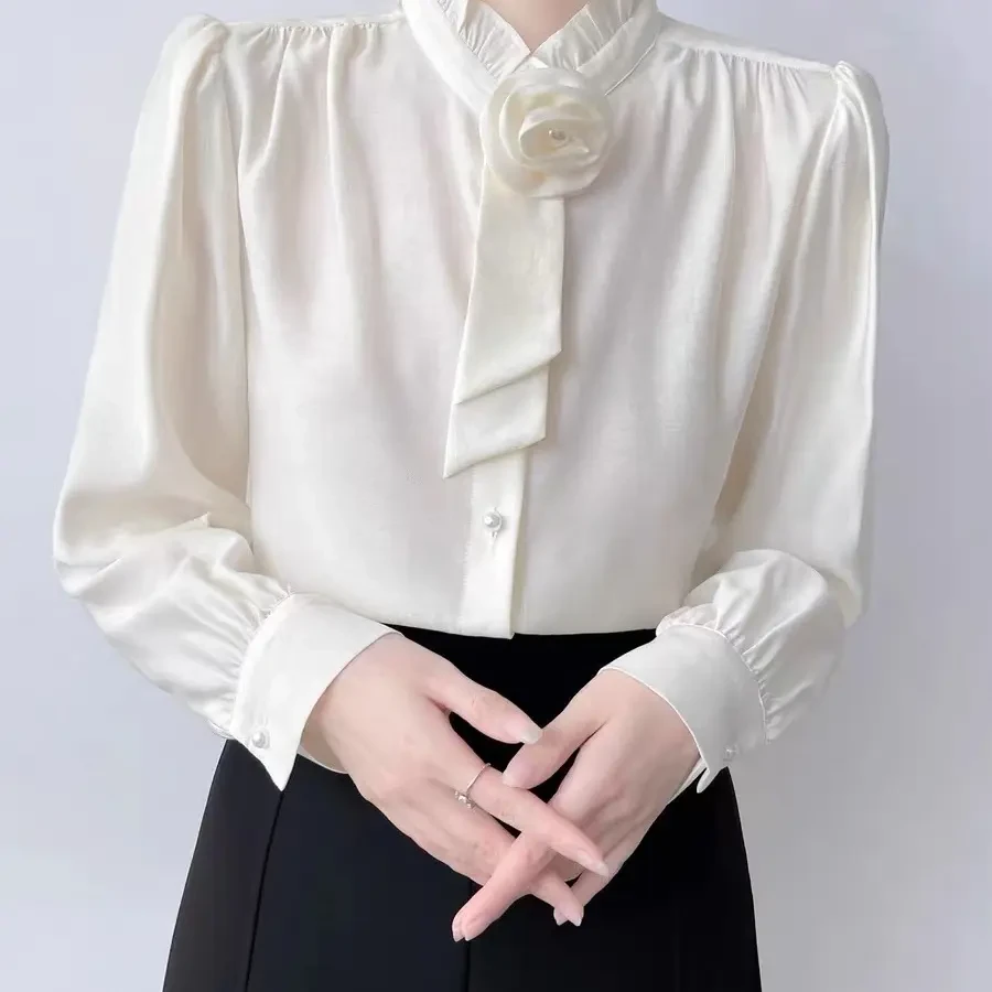 9607木耳边立领长袖衬衫女通勤高级感上衣
