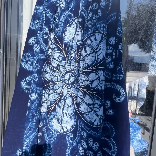 扎染中式复古大摆长裙