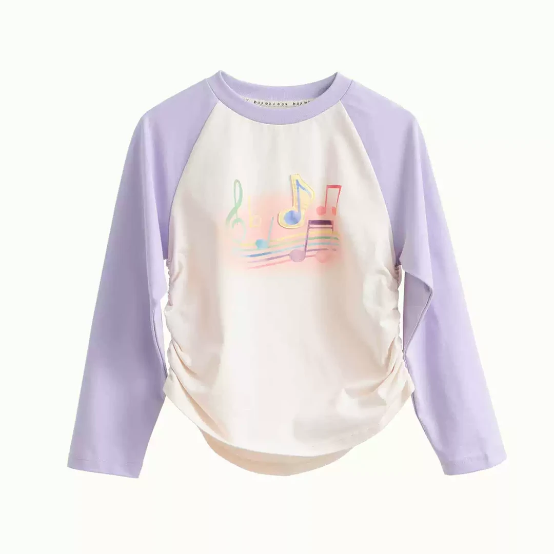 boxboxbox童装音符抽皱长袖T恤【小小音乐家】女童2025春装上衣
