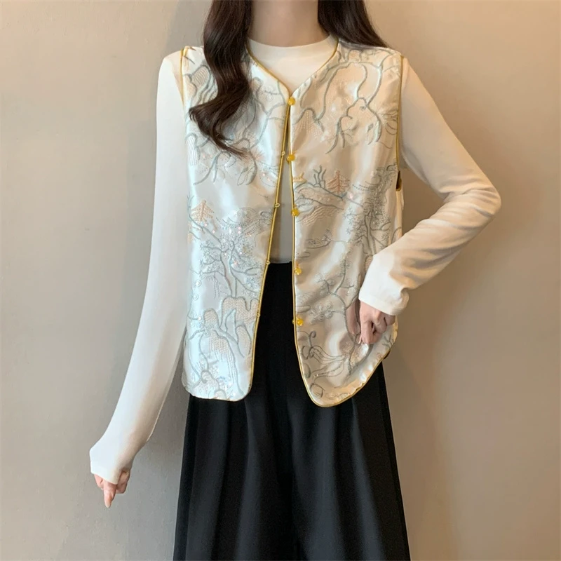 微胖妹妹大码2025春季新款中式国风提花坎肩马甲女宽松无袖上衣潮