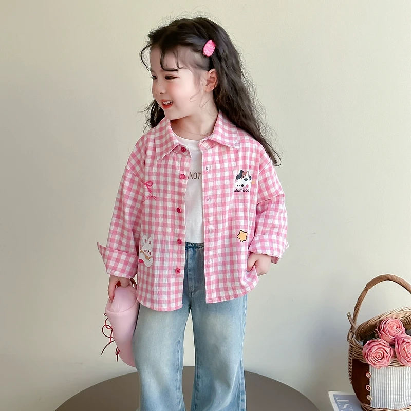 女童衬衫春秋款2025新款儿童时髦洋气长袖衬衣外套小女孩春季衣服