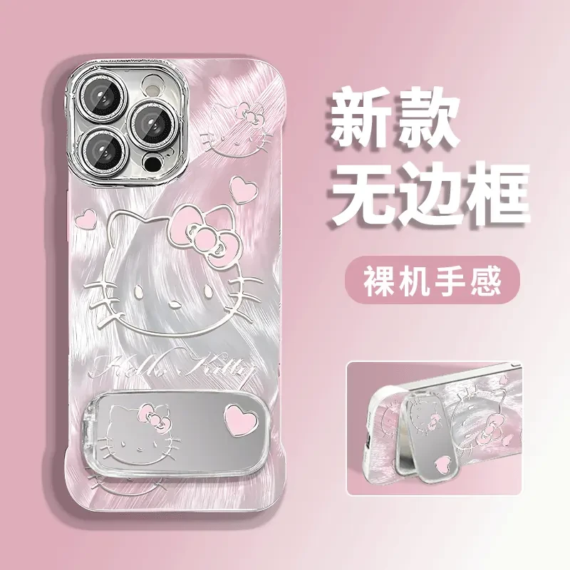 线条kt猫适用苹果vivo华为oppo小米iPhone16羽纱无边框手机壳