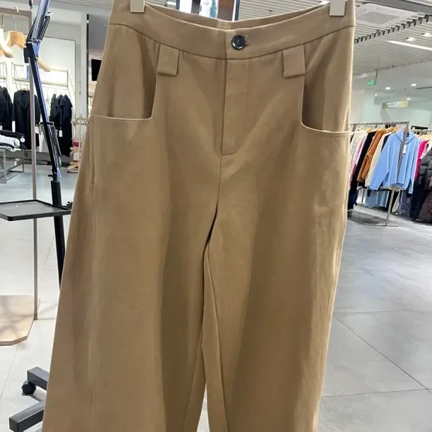 【新品福利】老钱风混纺宽松驼色直筒休闲长裤女