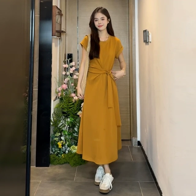 显瘦短袖T恤裙2025新款今年流行爆款气质休闲连衣裙子长裙女夏季