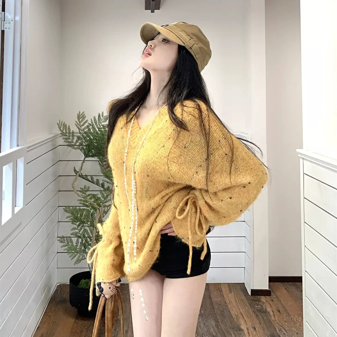 宽松型厚款复古百搭包袖常规圆领毛衣V领网红时尚