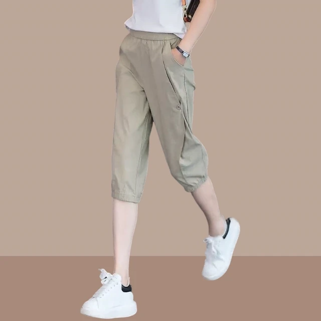 夏季新款女士冰丝小个子七分哈伦裤显瘦休闲运动裤高腰速干裤子潮