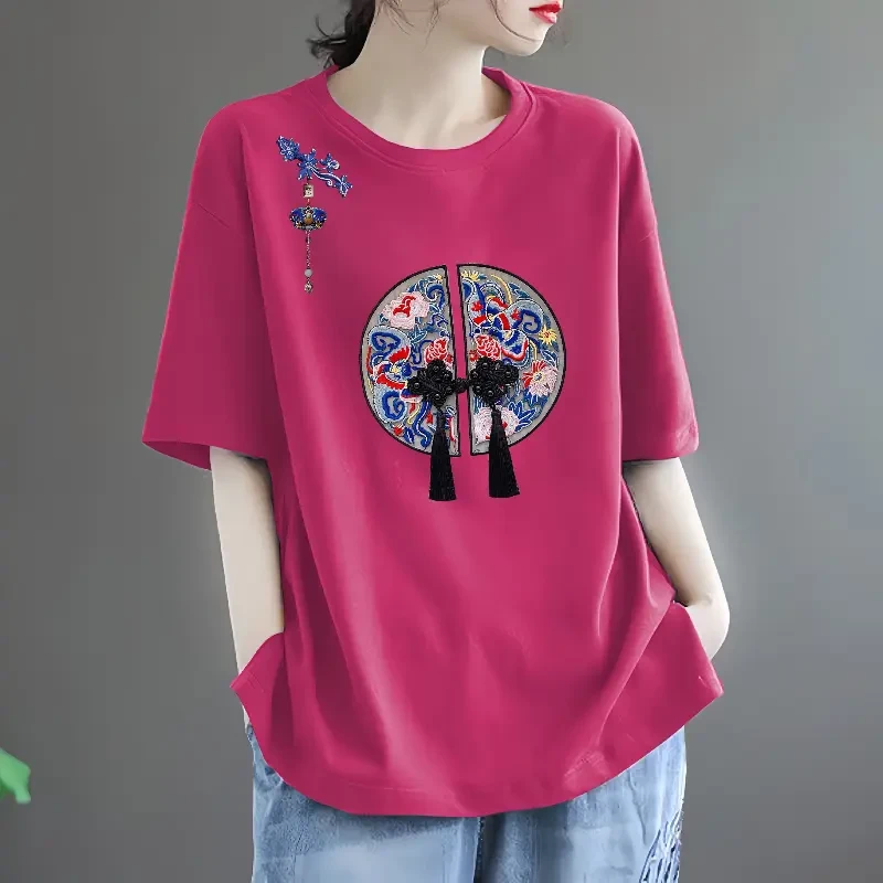 清仓捡漏100%全棉短袖T恤女夏季大码宽松显瘦印花百搭国风上