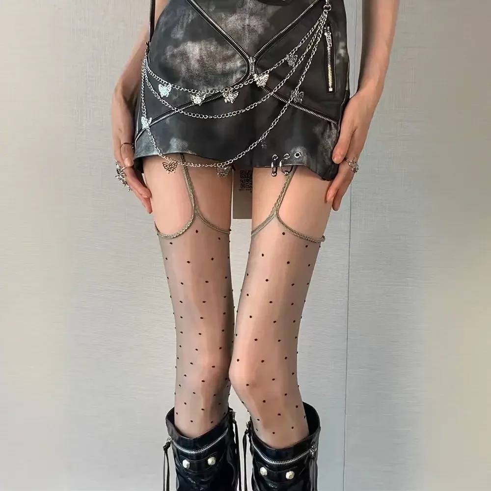 波点极光油亮吊带一体袜长筒显瘦丝袜灰色丝袜油光吊带袜肤色情侣