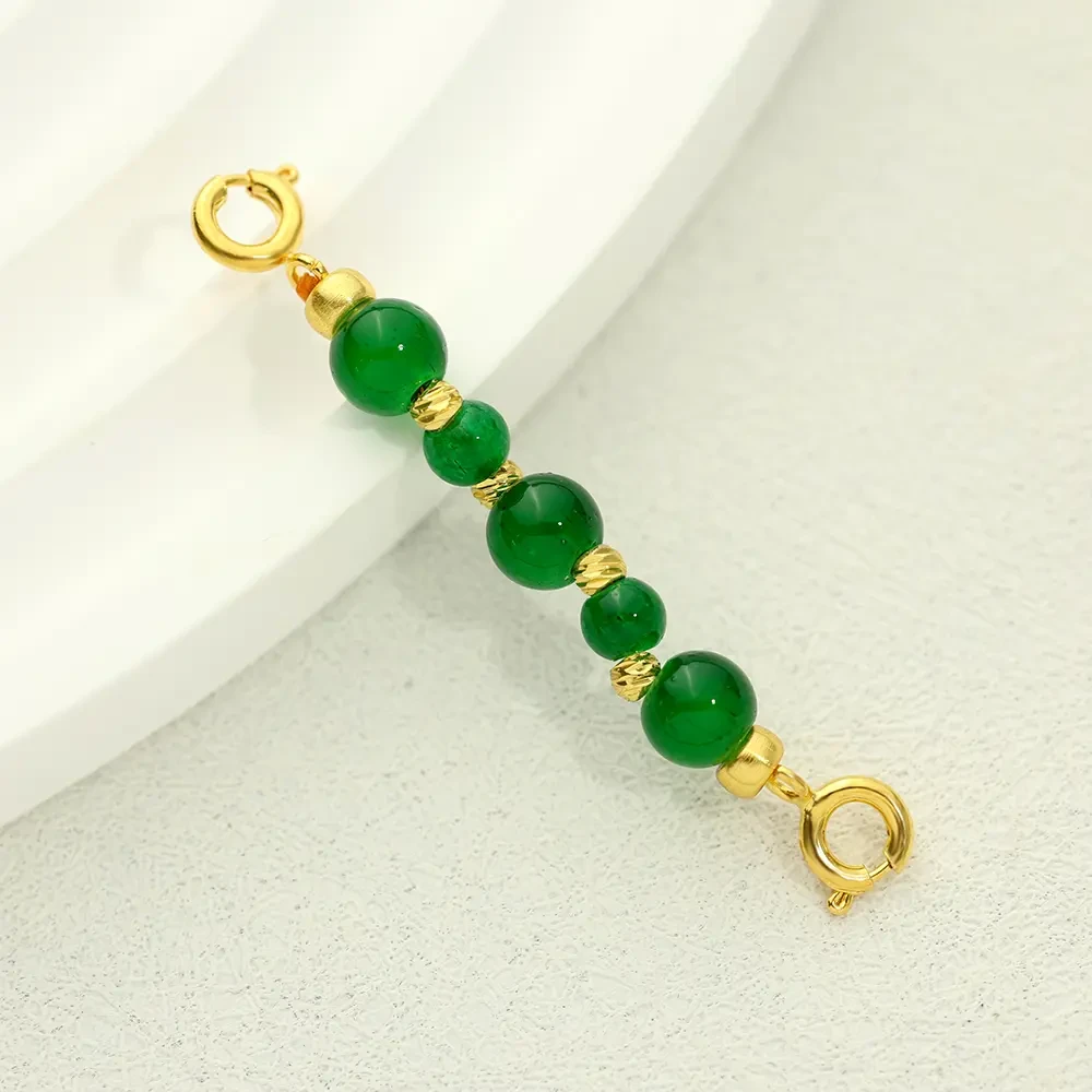 轻奢绿色圆串项链延长链金色扣链条双扣头DIY延长万能扣手链配饰