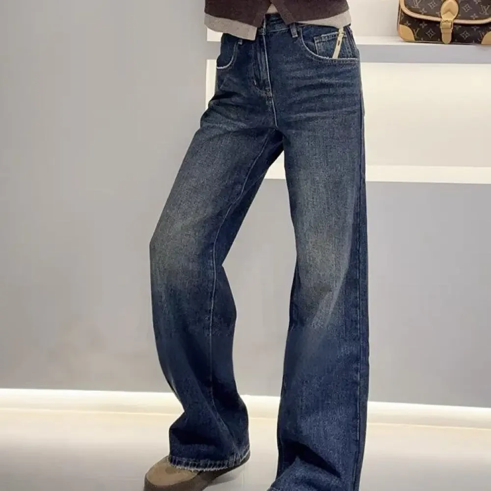 SU【688】花86 愫玥 MWMA冬款新款加厚时尚百搭蓝色牛仔宽松阔腿裤