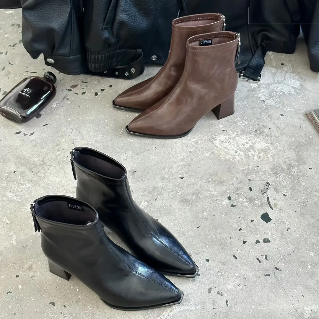 时装靴靴子瘦瘦靴女靴尖头英伦百搭高跟细跟女士秋冬粗跟气质时尚